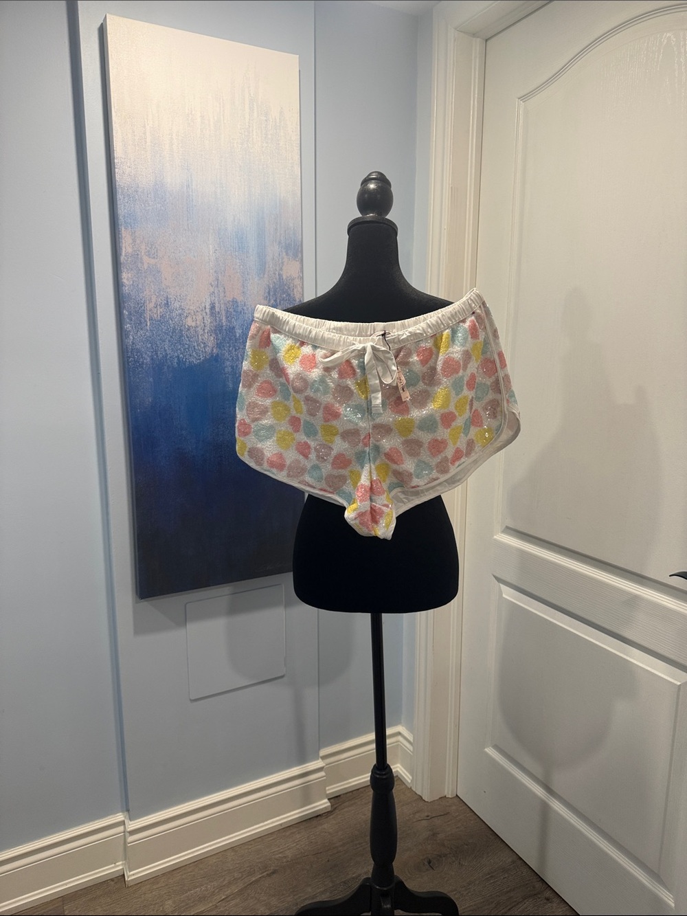 Victoria's Secret White Lounge Shorts with Pastel Polka Dots